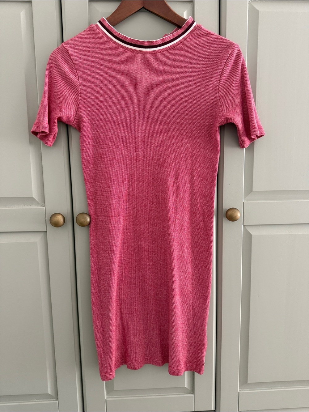 Pink Ribbed Sleeve Knit Dress 100% Cotton - vintage!